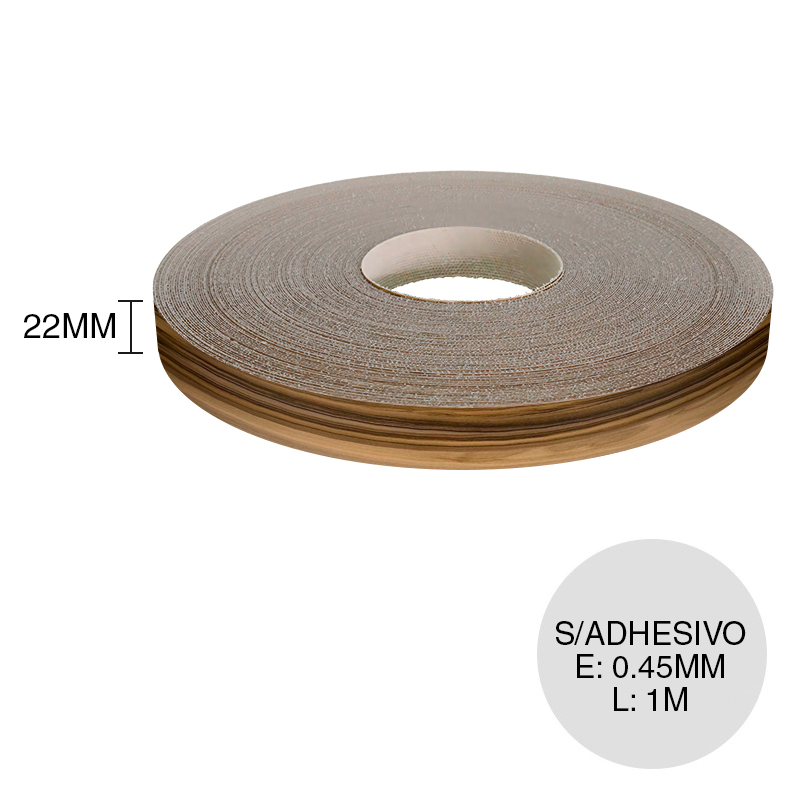 Canto ABS sin adhesivo guayubira americana 0.45mm x 22mm x 1m