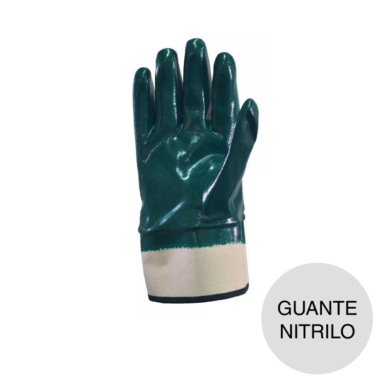 Guante nitrilo baño completo puño lona verde x 2u