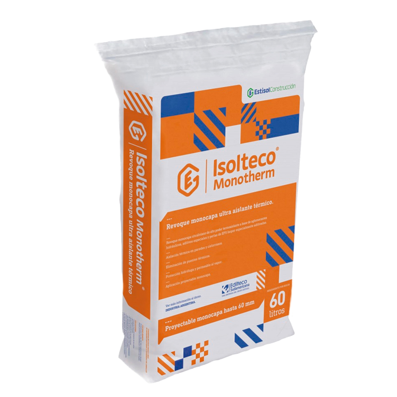 Revoque monocapa Isolteco Monotherm ultra aislante termico bolsa x 60l pack x 20u