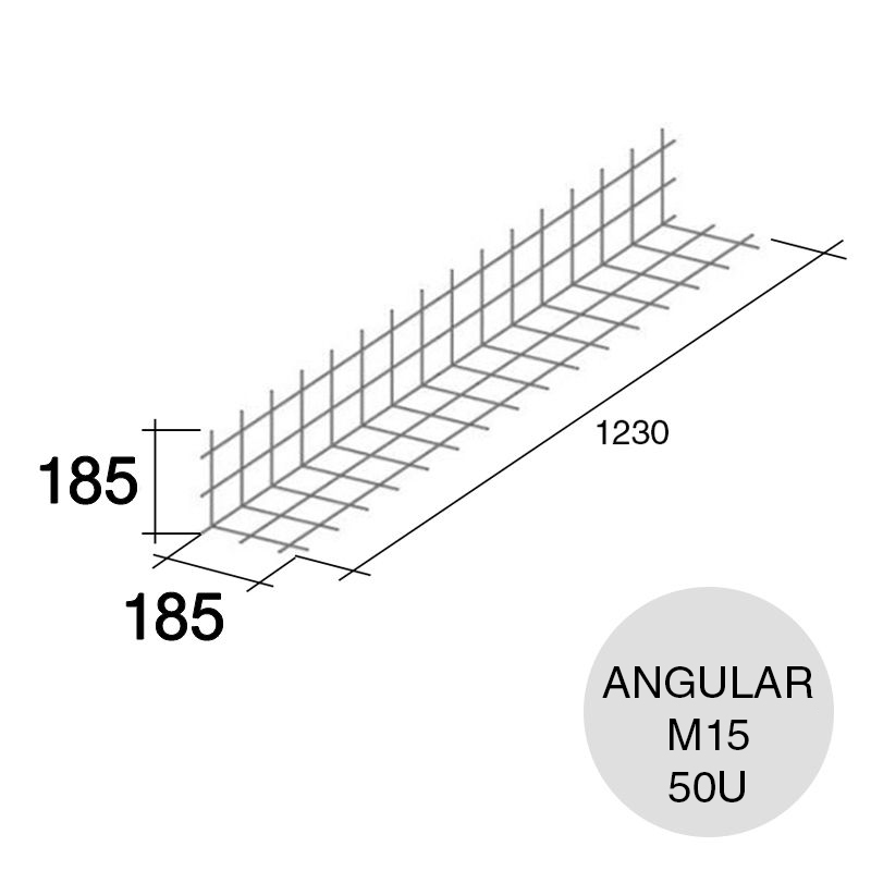 Malla acero refuerzo angular Concrehaus M15 185mm x 185mm x 1230mm pack x 50u