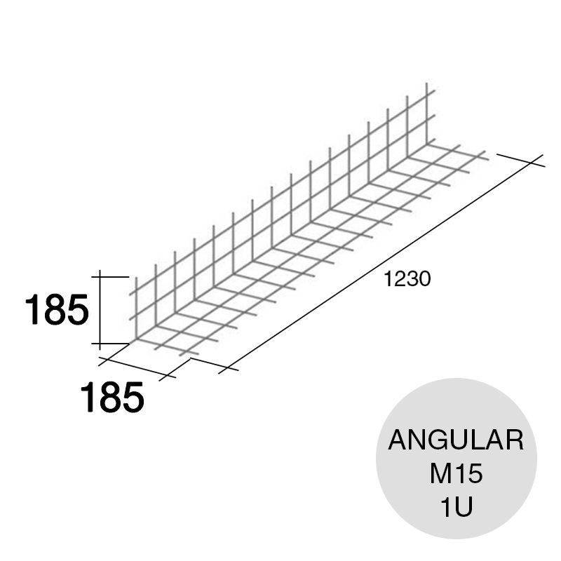 Malla acero refuerzo angular Concrehaus M15 185mm x 185mm x 1230mm