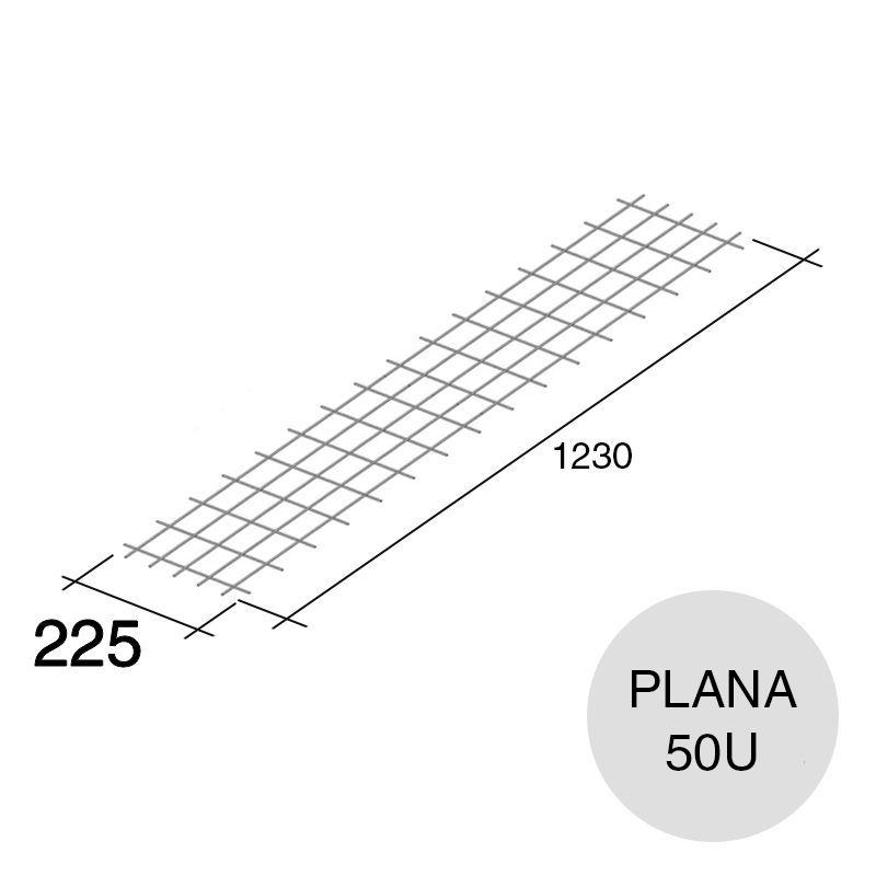Malla acero plana refuerzo Concrehaus 225mm x 1230mm pack x 50u