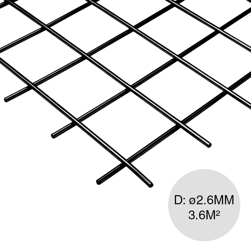 Malla electrosoldada negra ø 2.6mm trama 25mm x 25mm medidas 1.2m x 3m x 3.6m²
