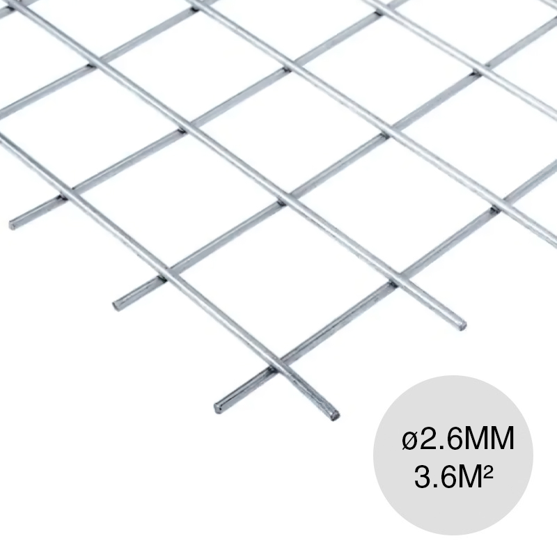 Malla galvanizada electrosoldada ø 2.6mm separacion 50mm x 50mm hoja x 1.2m x 3m x 3.6m²