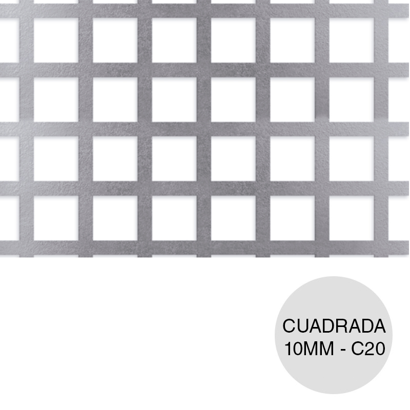 Chapa perforacion Cuadrada 10mm C20 P26 hoja 1m x 2m