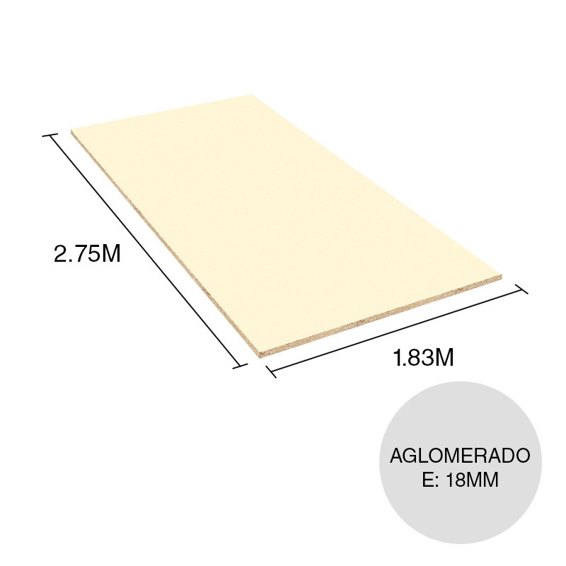 Tablero melamina aglomerado Lisos almendra 18mm x 1.83m x 2.75m