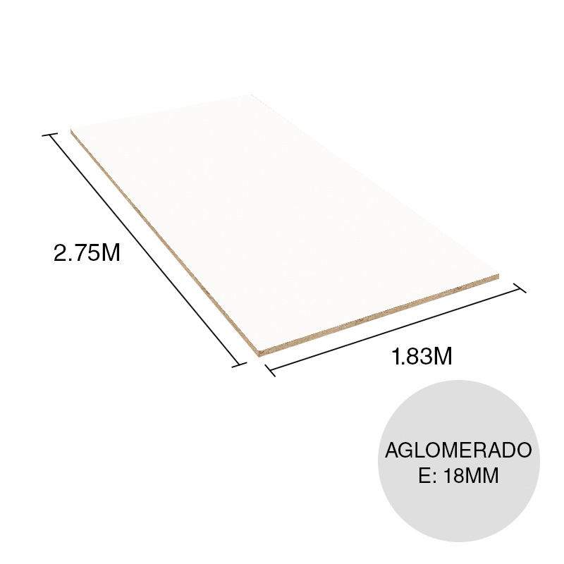 Tablero melamina Aglomerado blanco 18mm x 1.83m x 2.75m