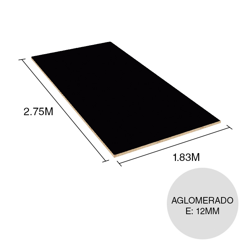Tablero melamina aglomerado Lisos negro profundo 12mm x 1.83m x 2.75m