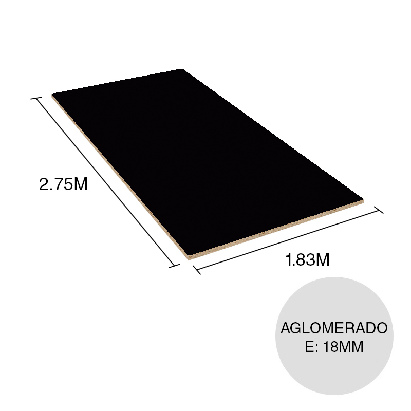 Tablero melamina Aglomerado negro 18mm x 1.83m x 2.75m