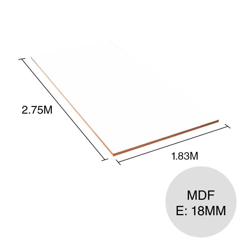 Tablero melamina MDF blanco semi mate 18mm x 1.83m x 2.75m