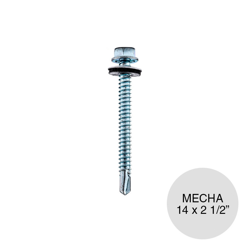 Tornillo autoperforante c/arandela punta mecha hexagonal zincado 14 x 2 1/2"