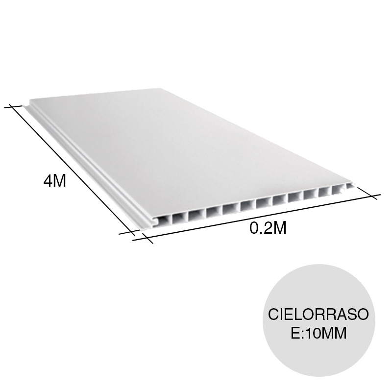 Placa cielorraso PVC interior blanco 10mm x 200mm x 4m