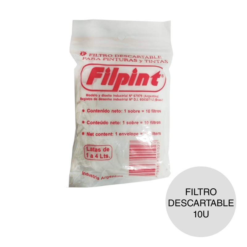 Filtro descartable p/pintura latas 1l a 4l pack x 10u