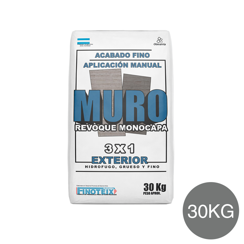 Revoque monocapa Muro 3 en 1 Manual exterior gris bolsa x 30kg