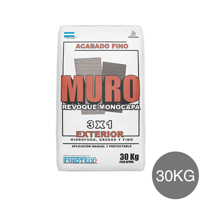 Revoque monocapa Muro 3 en 1 Proyectable exterior gris bolsa x 30kg