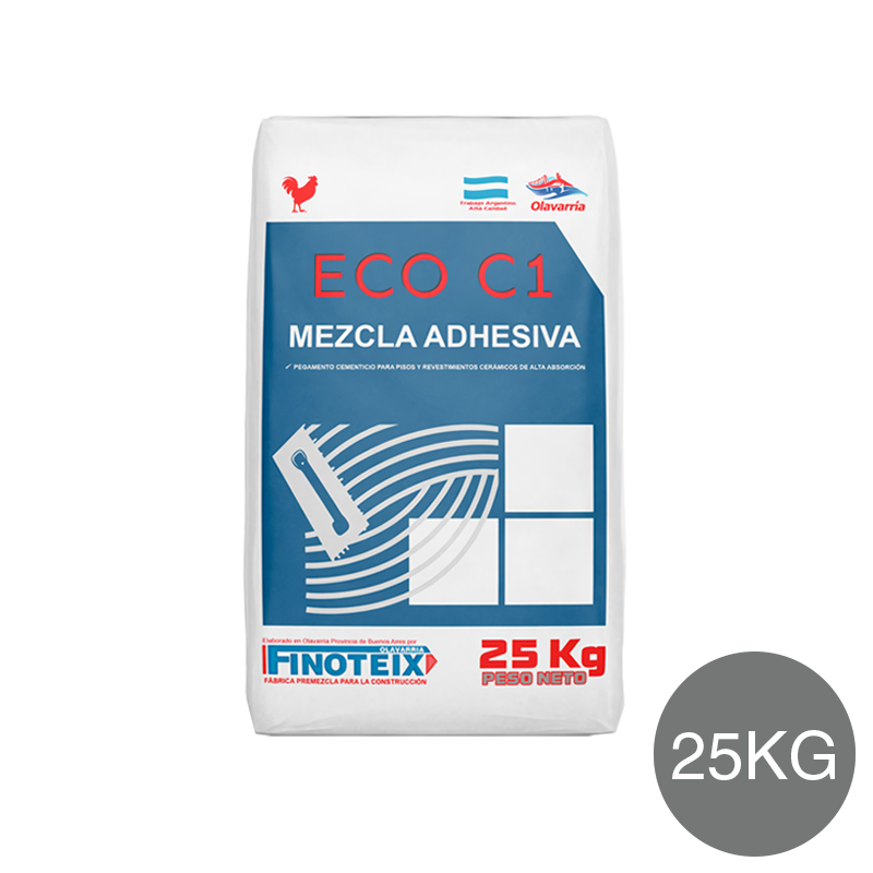 Mezcla adhesiva cementicia Eco C1 p/revestimientos ceramicos gris bolsa x 25kg