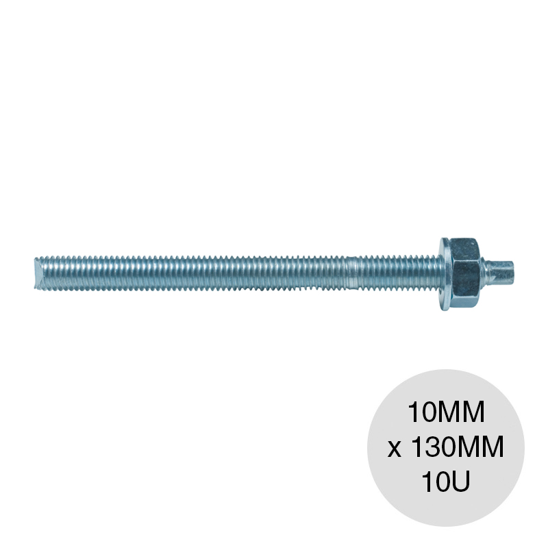 Varilla roscada anclaje galvanizado c/tuerca y arandela FTR 10mm x 130mm caja x 10u