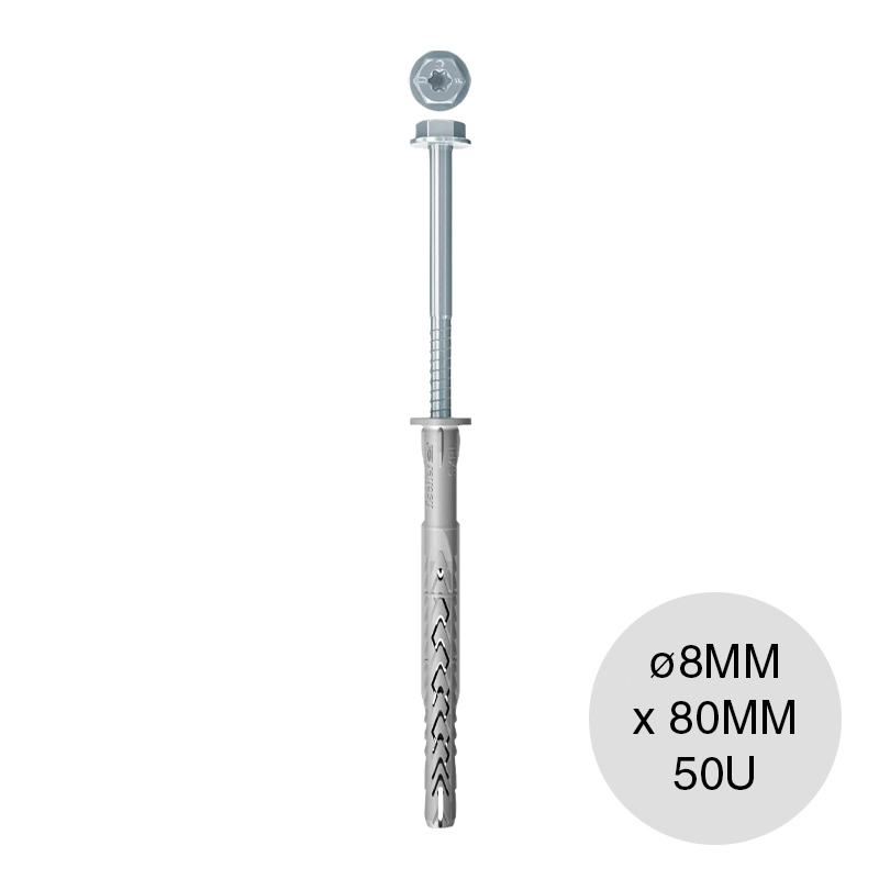 Fijacion estructuras SXRL FUS c/tornillo cabeza hexagonal acero zincado ø 8mm x 80mm caja x 50u