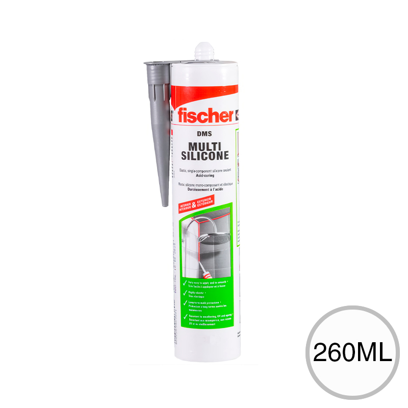 Sellador silicona acetica c/funguicida DMS exterior interior transparente cartucho x 260ml