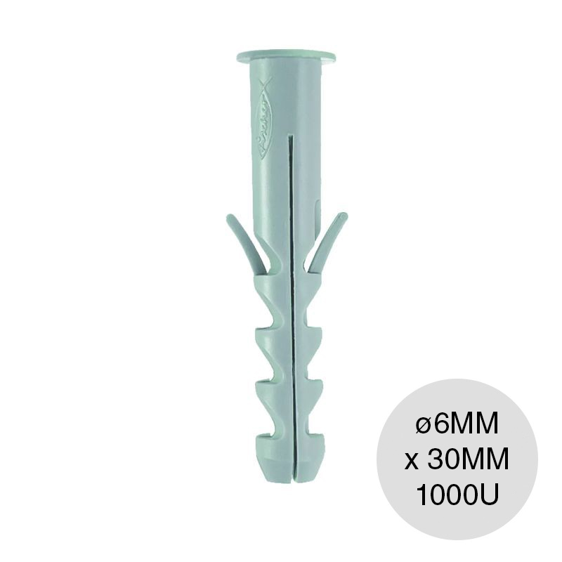 Taco tarugo nylon SA c/tope arandela ø 6mm x 30mm bolsa x 1000u