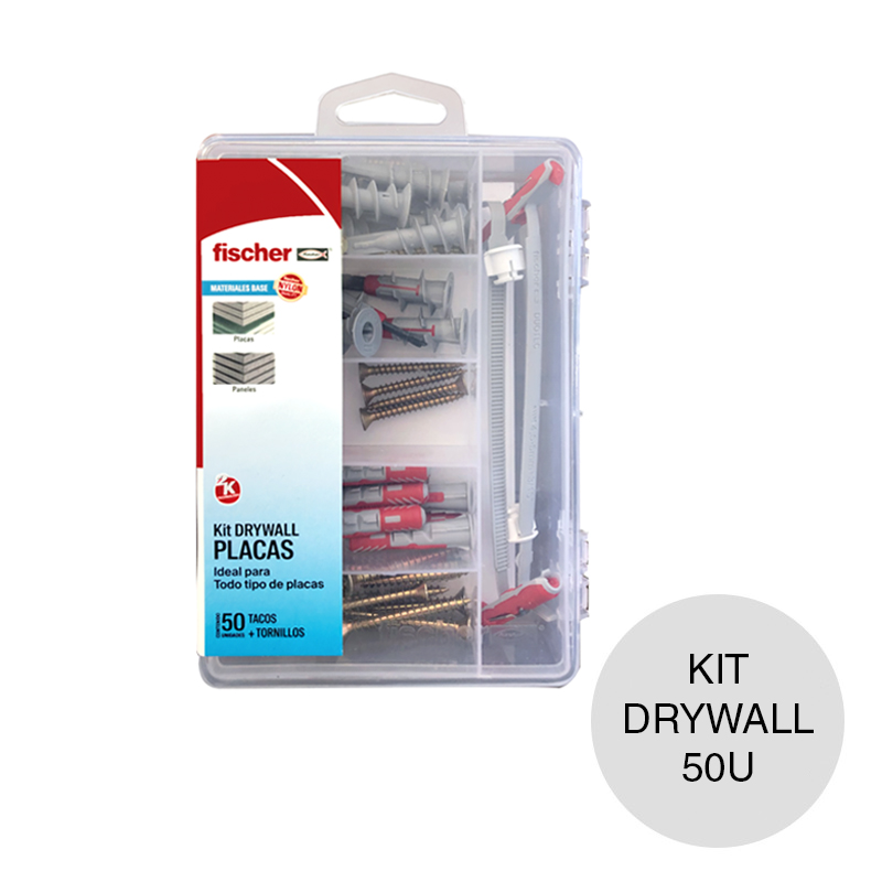 Kit fijaciones tacos tornillos Drywall p/placas caja x 50u