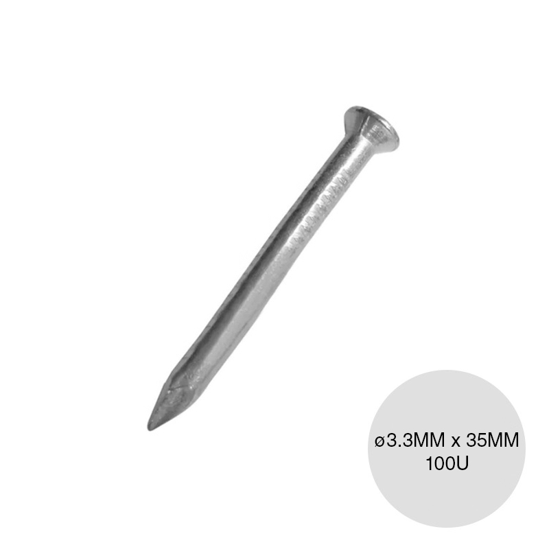Clavo cabeza plana punta paris CP35 acero ø 3.3mm x 35mm caja x 100u