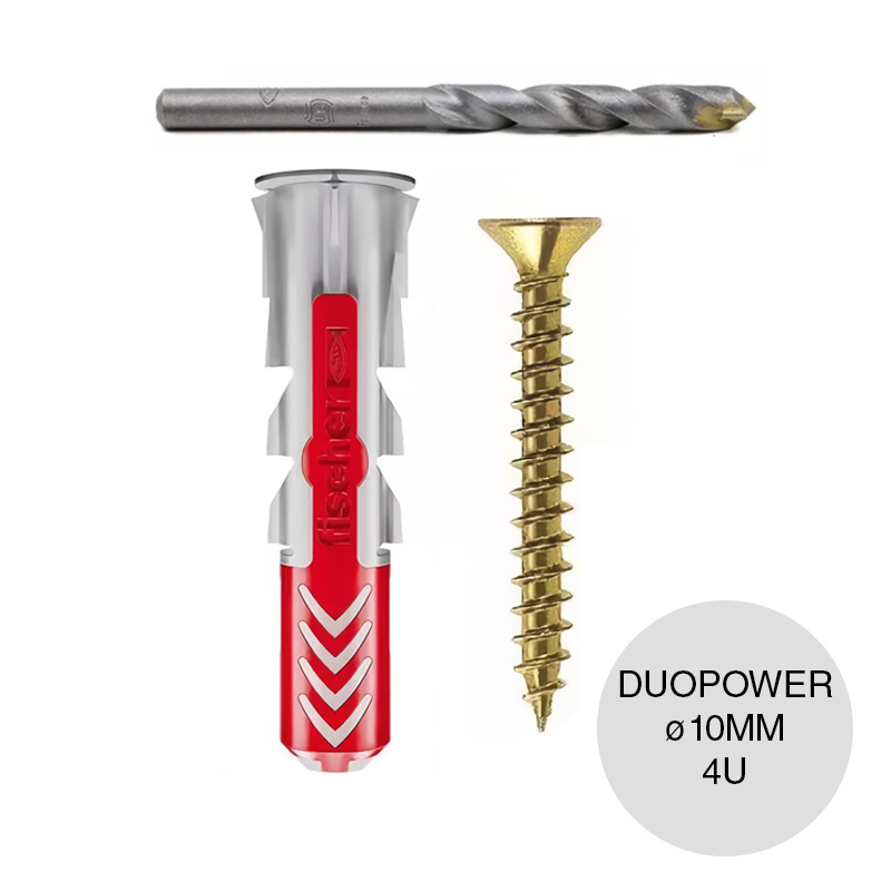Kit taco tarugo DuoPower bicomponente ø 10mm x 50mm + Tornillo TMF ø 6mm x 60mm + Mecha WHS ø 10mm blister x 4u