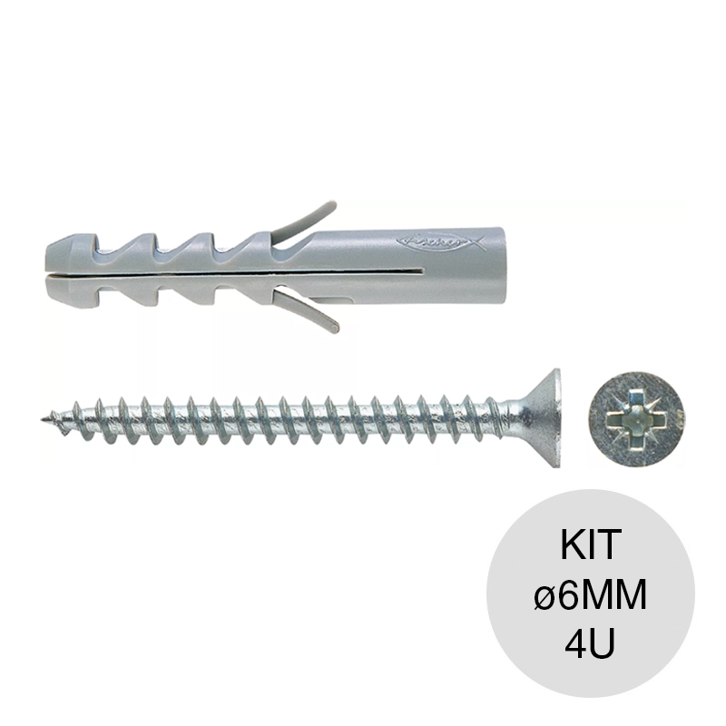 Kit taco tarugo S 6 nylon s/tope ø 6mm + Tornillo TMF ø 4.5mm x 35mm blister x 4u