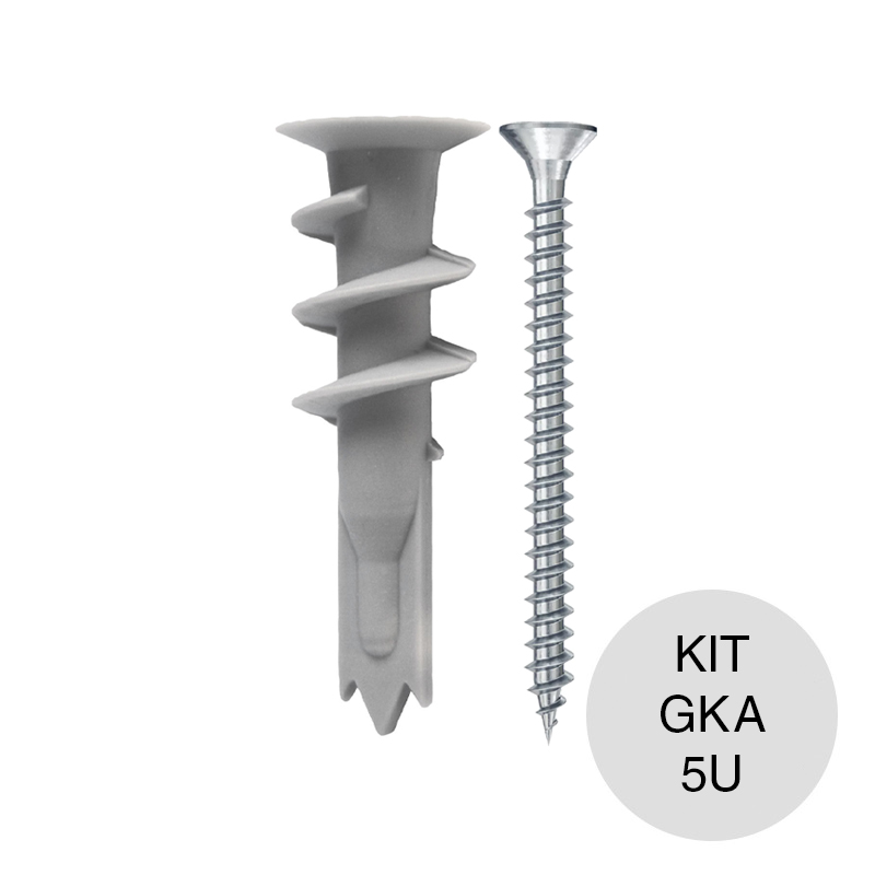 Kit taco tarugo nylon GKA autoroscante placa yeso + Tornillo TMF ø 4mm x 25mm blister x 5u