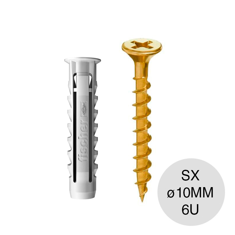 Kit taco tarugo nylon SX c/tope arandela expansion ø 10mm + Tornillo TMF ø 6mm x 60mm blister x 6u