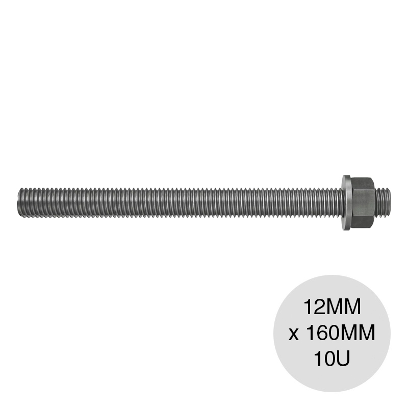Varilla roscada anclaje galvanizado c/tuerca y arandela FIS A M 12mm x 160mm caja x 10u