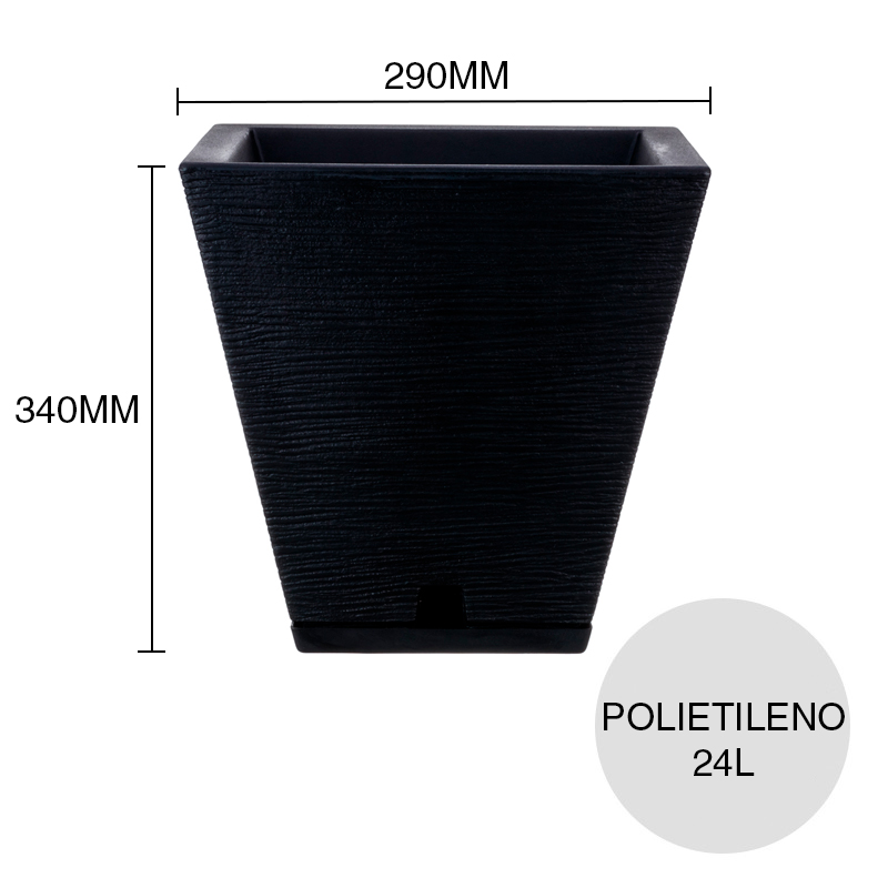 Maceta conica 24l Zurique Grafiato polietileno negro 290mm x 290mm x 340mm