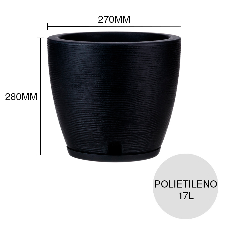 Maceta conica 17l Amsterdam Grafiato polietileno negro ø 270mm x 280mm
