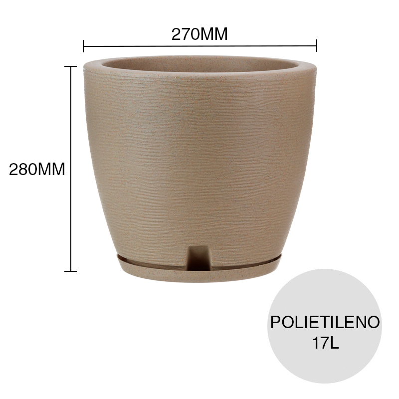 Maceta conica 17l Amsterdam Grafiato polietileno simil piedra beige ø 270mm x 280mm