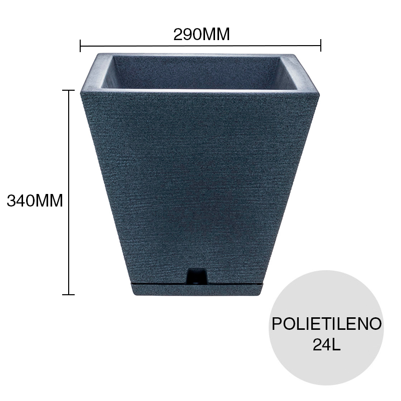 Maceta conica 24l Zurique Grafiato polietileno simil piedra grafito 290mm x 290mm x 340mm