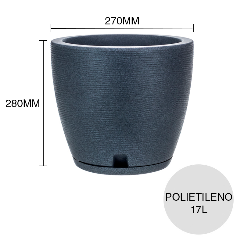 Maceta conica 17l Amsterdam Grafiato polietileno simil piedra grafito ø 270mm x 280mm