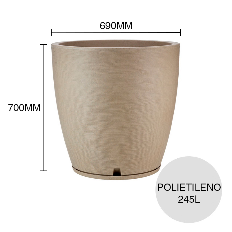 Maceta conica 245l Amsterdam Grafiato polietileno simil piedra beige ø 690mm x 700mm