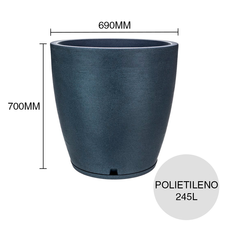 Maceta conica 245l Amsterdam Grafiato polietileno simil piedra grafito ø 690mm x 700mm