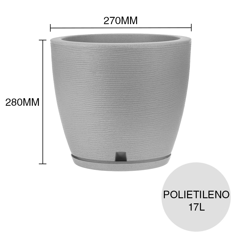 Maceta conica 17l Amsterdam Grafiato polietileno cemento ø 270mm x 280mm