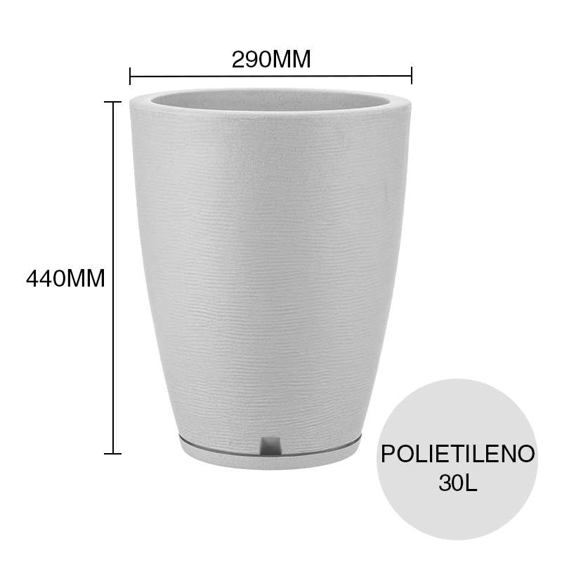 Maceta conica 30l Amsterdam Grafiato polietileno cemento ø 290mm x 440mm