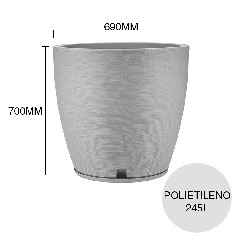 Maceta conica 245l Amsterdam Grafiato polietileno cemento ø 690mm x 700mm