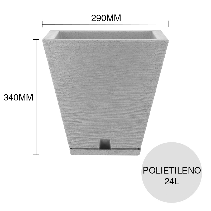 Maceta conica 24l Zurique Grafiato polietileno cemento 290mm x 290mm x 340mm