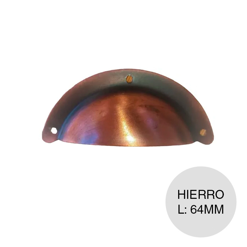 Manija p/muebles Cubeta Medialuna hierro cobre viejo 64mm