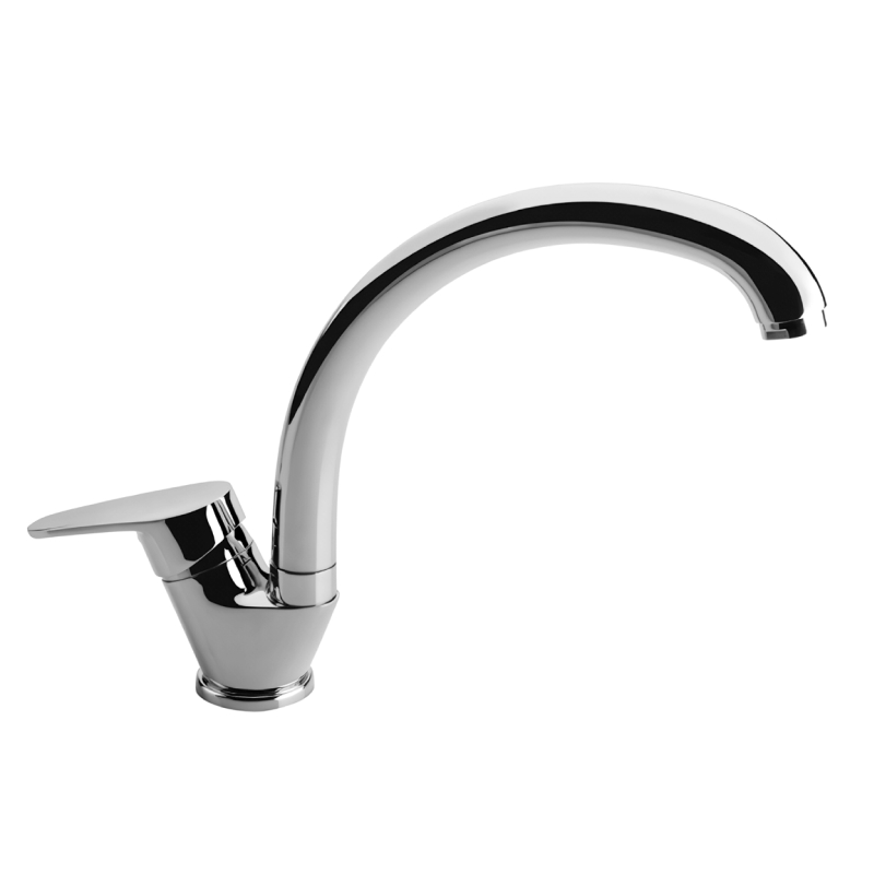 Griferia cocina metalica Compacta pico movil alto sobremesada monocomando cromo brillante