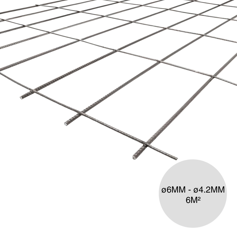 Malla acero electrosoldada R188 ø 6mm - ø 4.2mm separacion 150mm x 250mm medidas 2m x 3m x 6m²