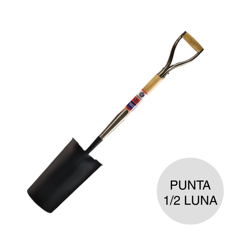 Pala estampada punta 1/2 luna cabo madera