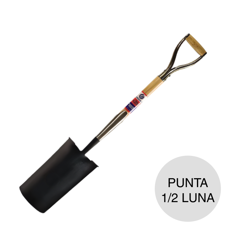Pala forjada punta 1/2 luna cabo madera