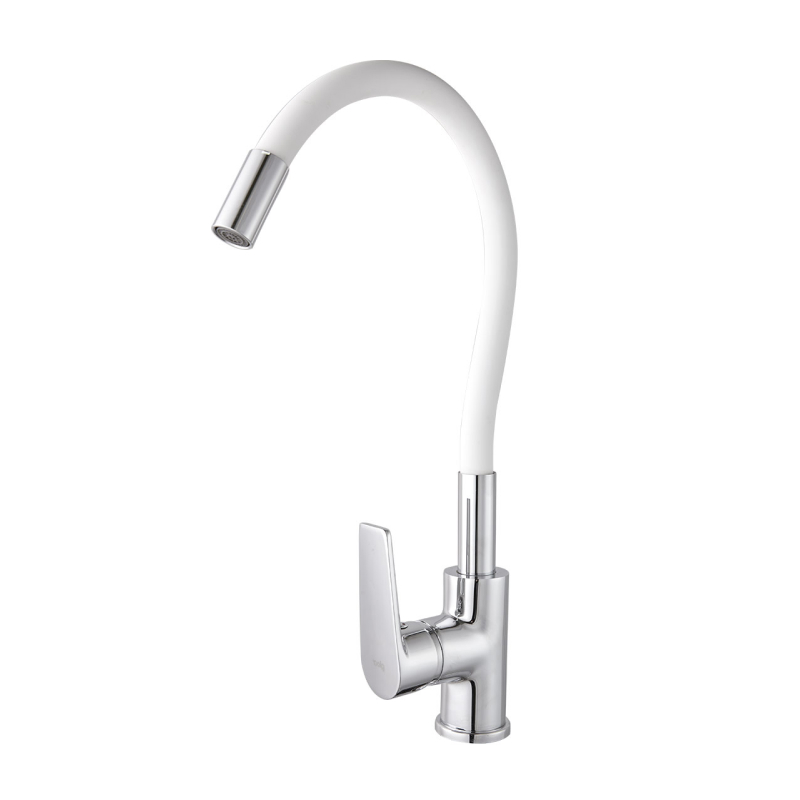 Griferia cocina metalica Amur pico flexible giratorio sobremesada monocomando blanco