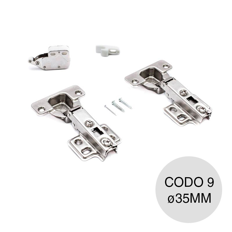Bisagra cazoleta Push Open codo 9 ø 35mm c/reten metalico
