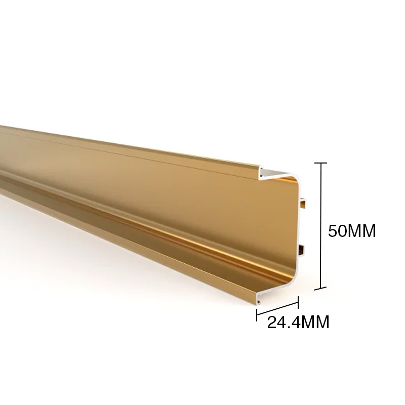 Perfil gola media mini c/felpas aluminio dorado 24.4mm x 50mm x 3m